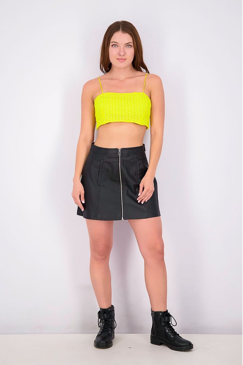 TOPSHOP Women Straight Across Sleeveless Textured Crop Top, Yellow - Image 2